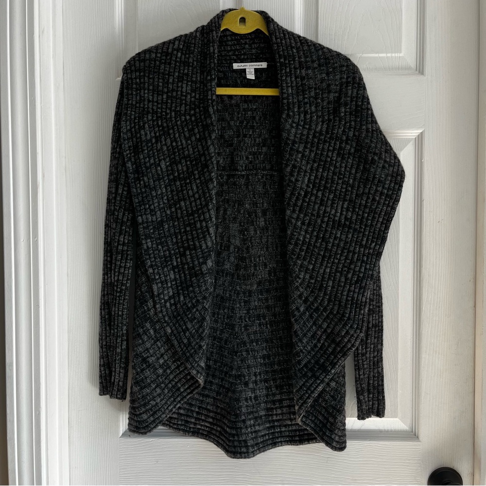 Autumn Cashmere Women’s Black and Grey Cardigan Sweater Cashmere and Wool